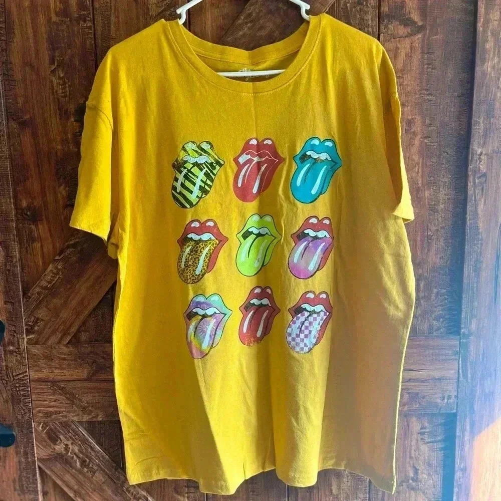 Rolling Stones mens yellow lips mouth shirt size xxl like new